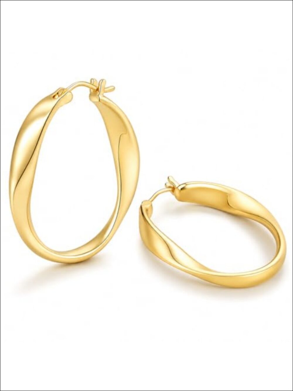 14K Gold Hoop Earrings Twisted Wave Lightweight Hypoallergenic Spiral Design